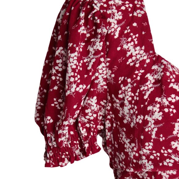 Burgundy Floral Midi Dress with side slit - Picture 5 of 11